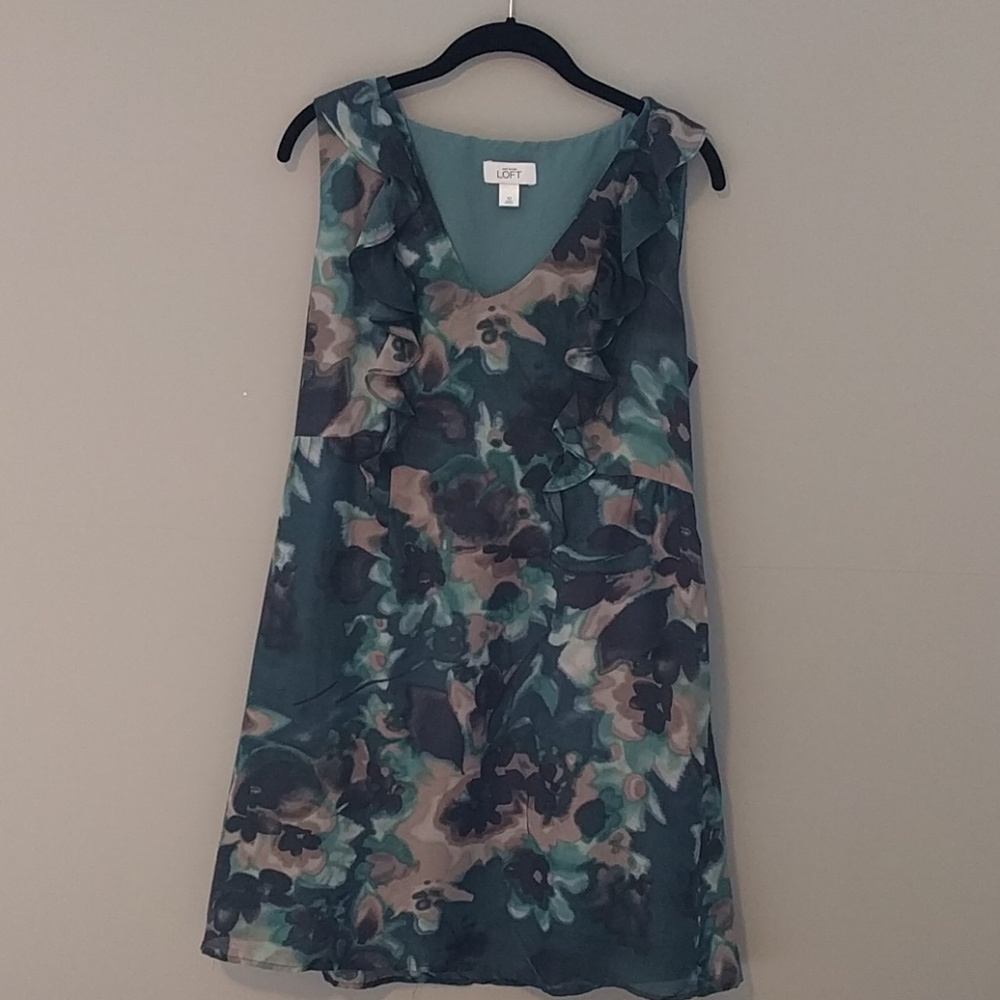 Blue and grey watercolor floral LOFT dress